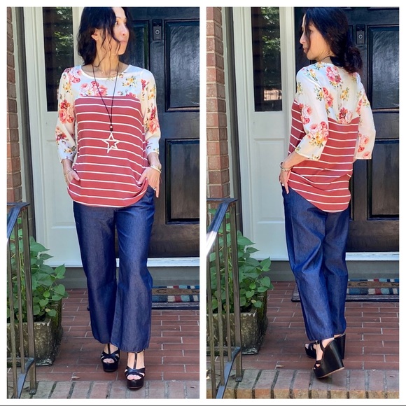 PRETTY STRIPED FLORAL TUNIC TOP - Picture 15 of 16